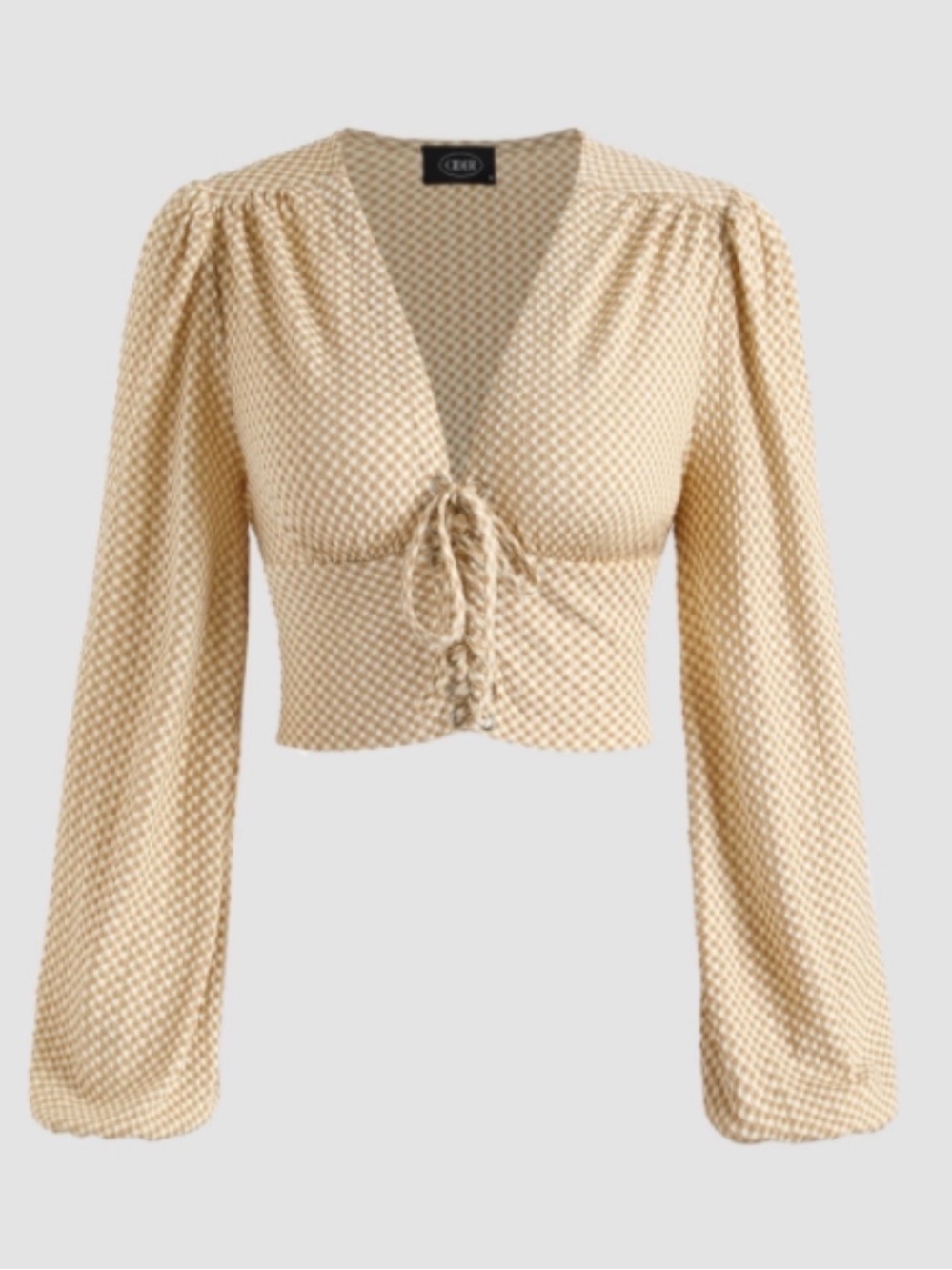 Cider Check- Pattern long sleeve lace-up tie front retro Sz M